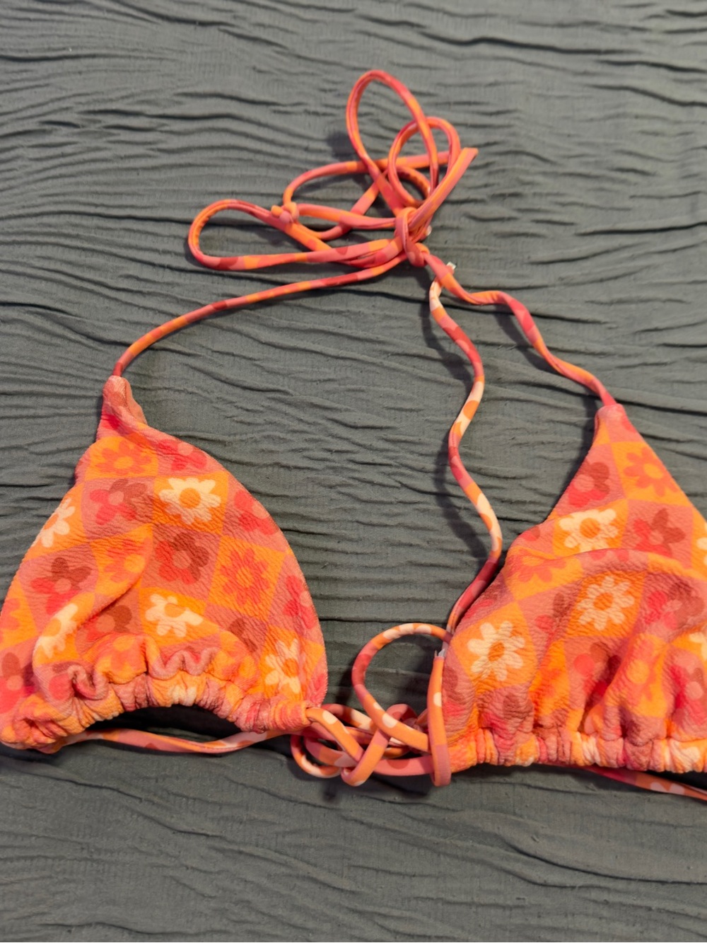O'Neill Orange Pink Floral Triangle Bikini Top
